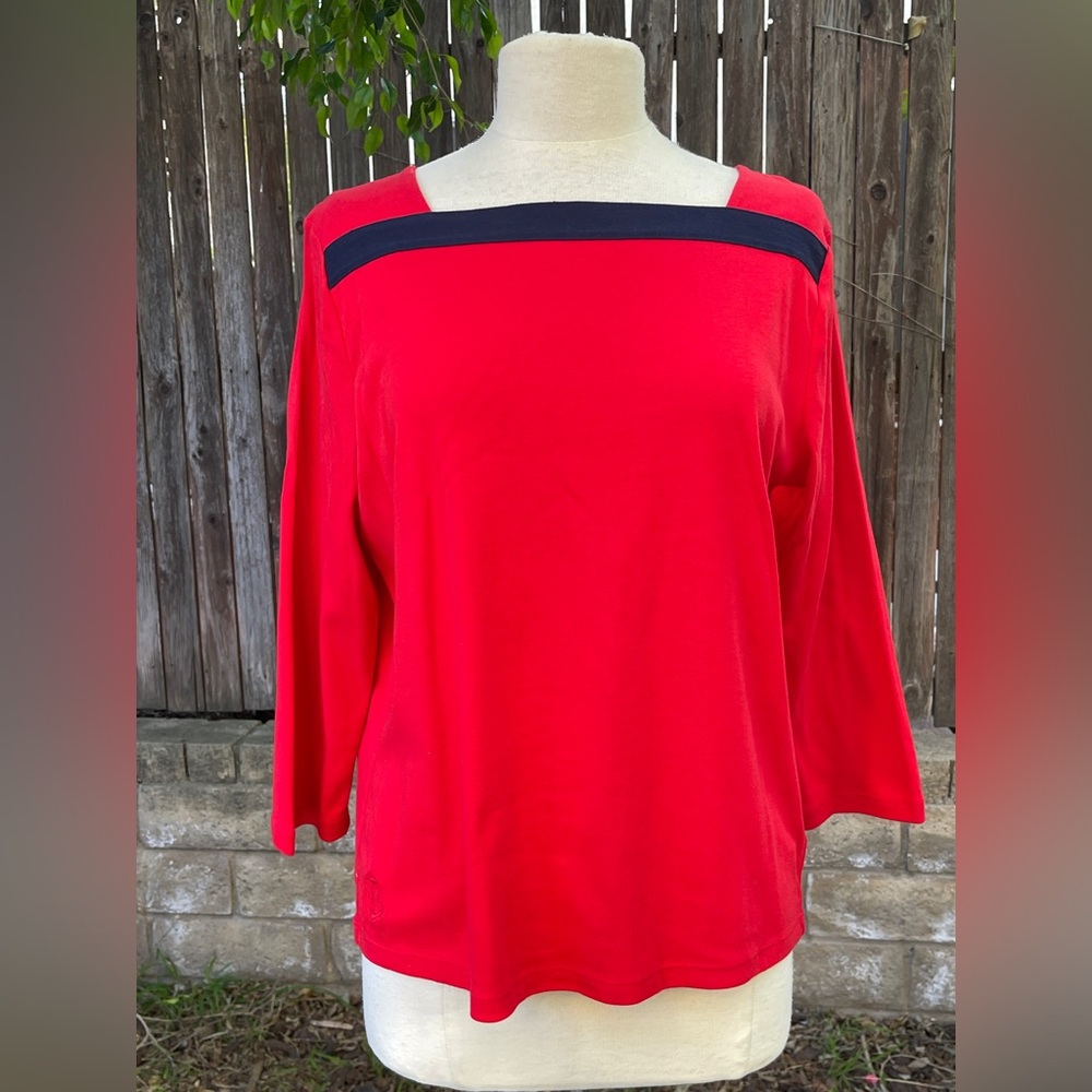 NWT Ralph Lauren Red Top Navy Trim nautical coastal classic preppy resort cruise